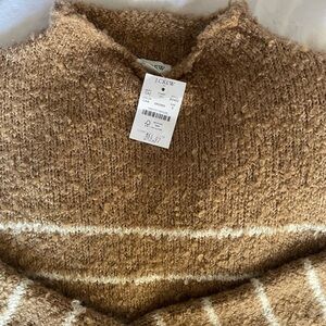 J. Crew Brown Cream Striped Roll Sweater